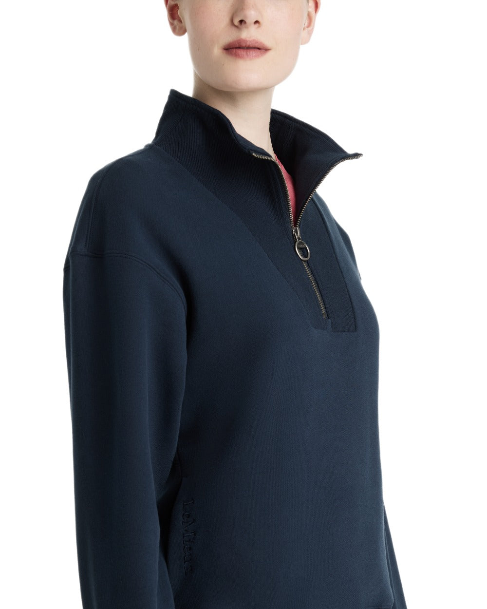 Navy coloured LeMieux Womens Keira Quarter Neck Sweatshirt on white background 