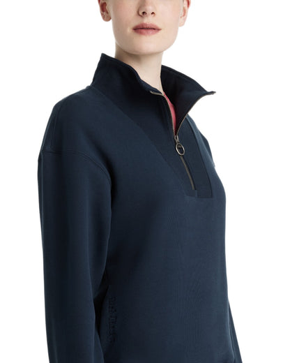 Navy coloured LeMieux Womens Keira Quarter Neck Sweatshirt on white background 