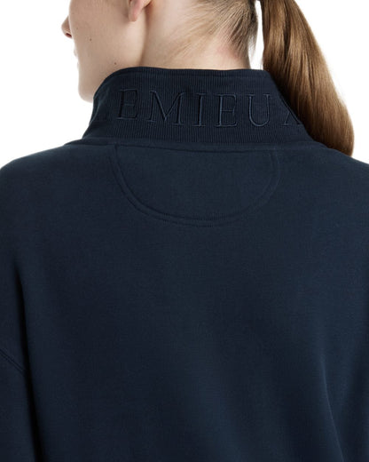 Navy coloured LeMieux Womens Keira Quarter Neck Sweatshirt on white background 