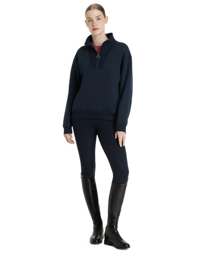 Navy coloured LeMieux Womens Keira Quarter Neck Sweatshirt on white background 