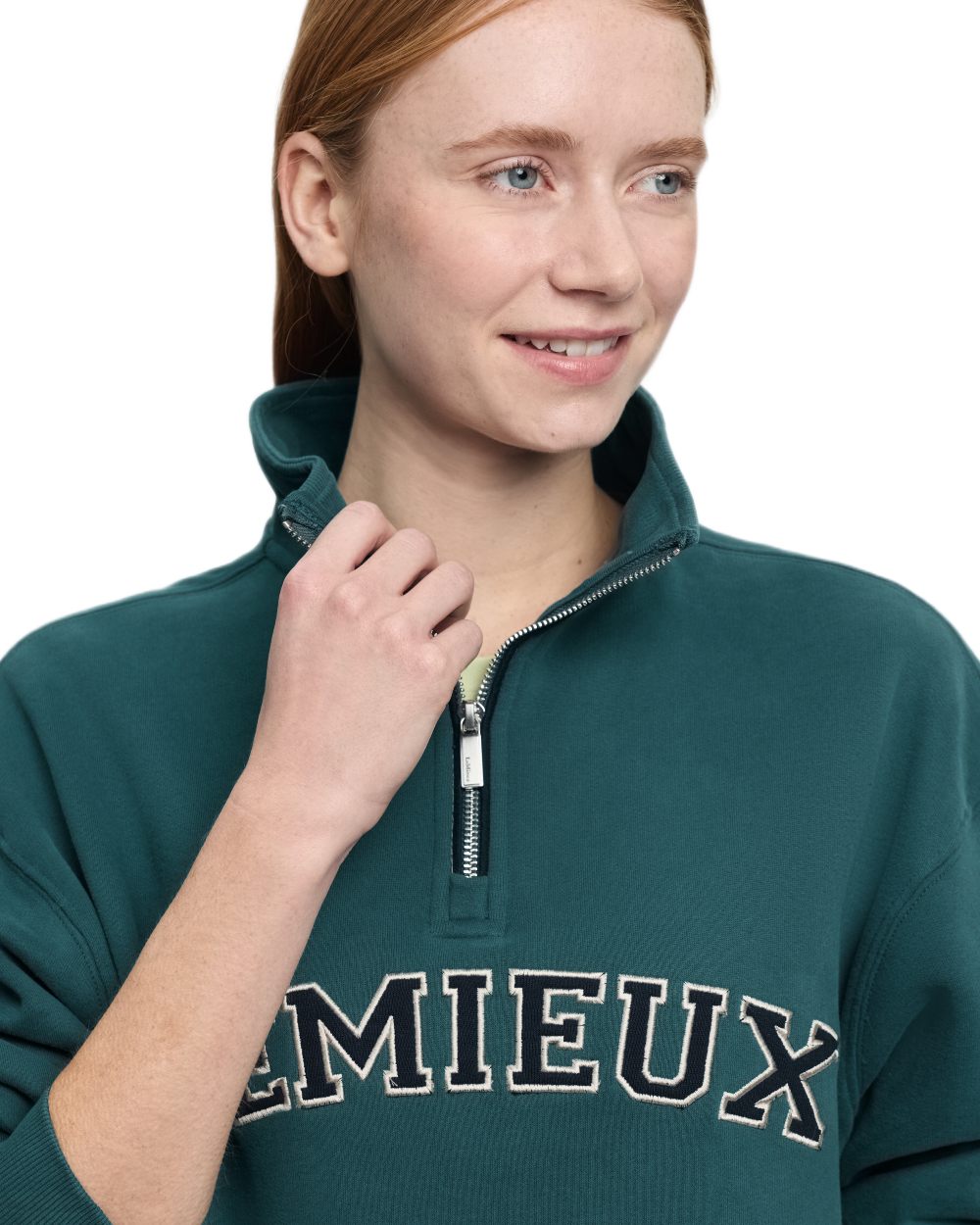 Jungle coloured LeMieux Womens Kelsie Quarter Neck Sweatshirt on white background 