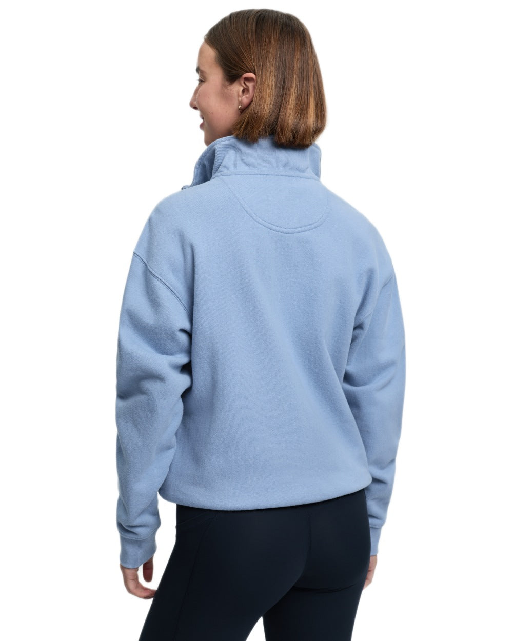 Powder Blue coloured LeMieux Womens Kelsie Quarter Neck Sweatshirt on white background 