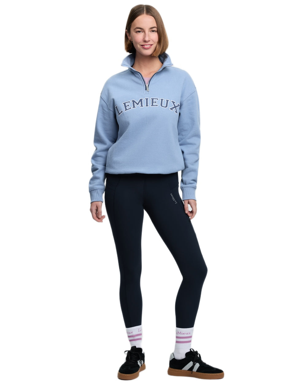 Powder Blue coloured LeMieux Womens Kelsie Quarter Neck Sweatshirt on white background 