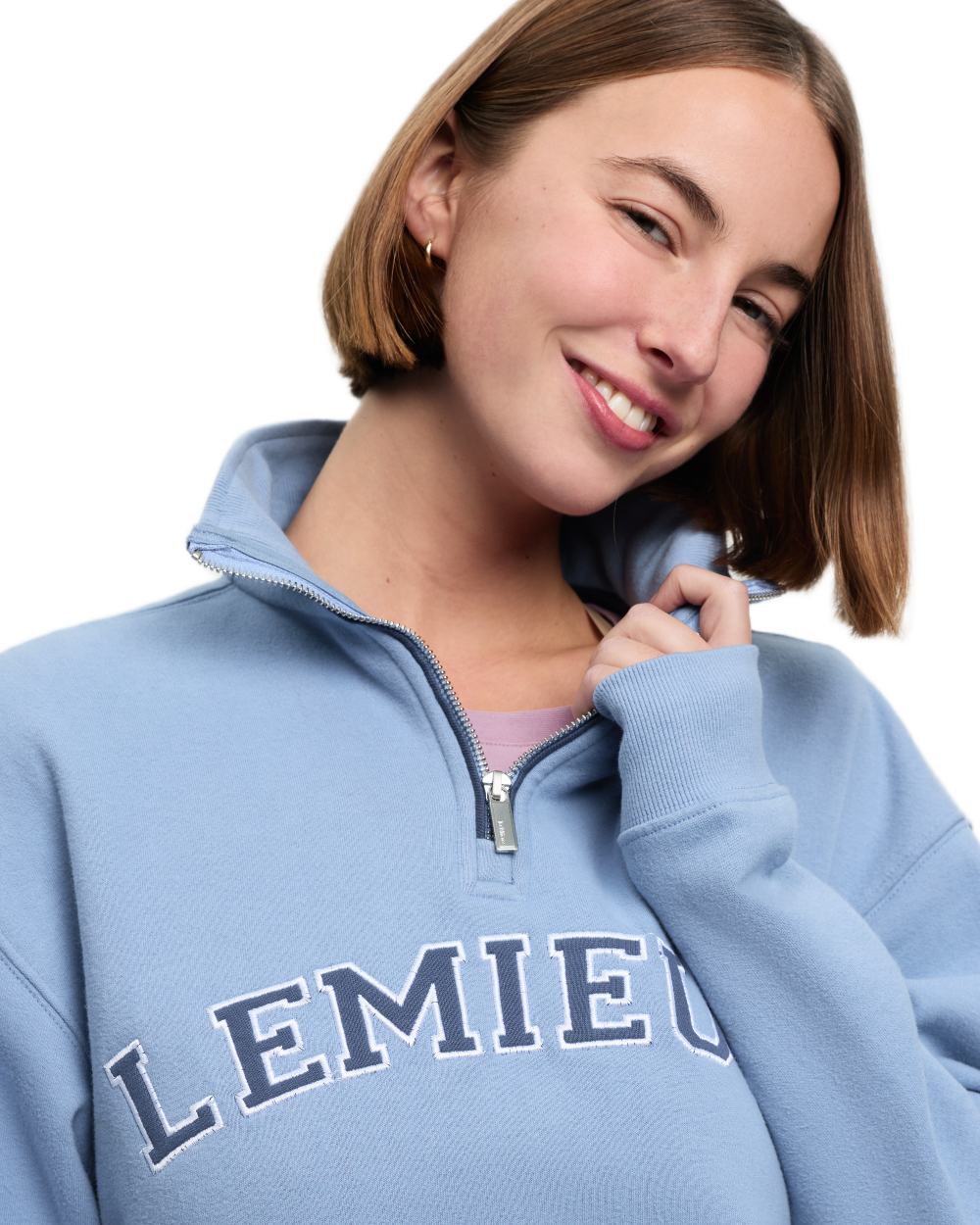 Powder Blue coloured LeMieux Womens Kelsie Quarter Neck Sweatshirt on white background 