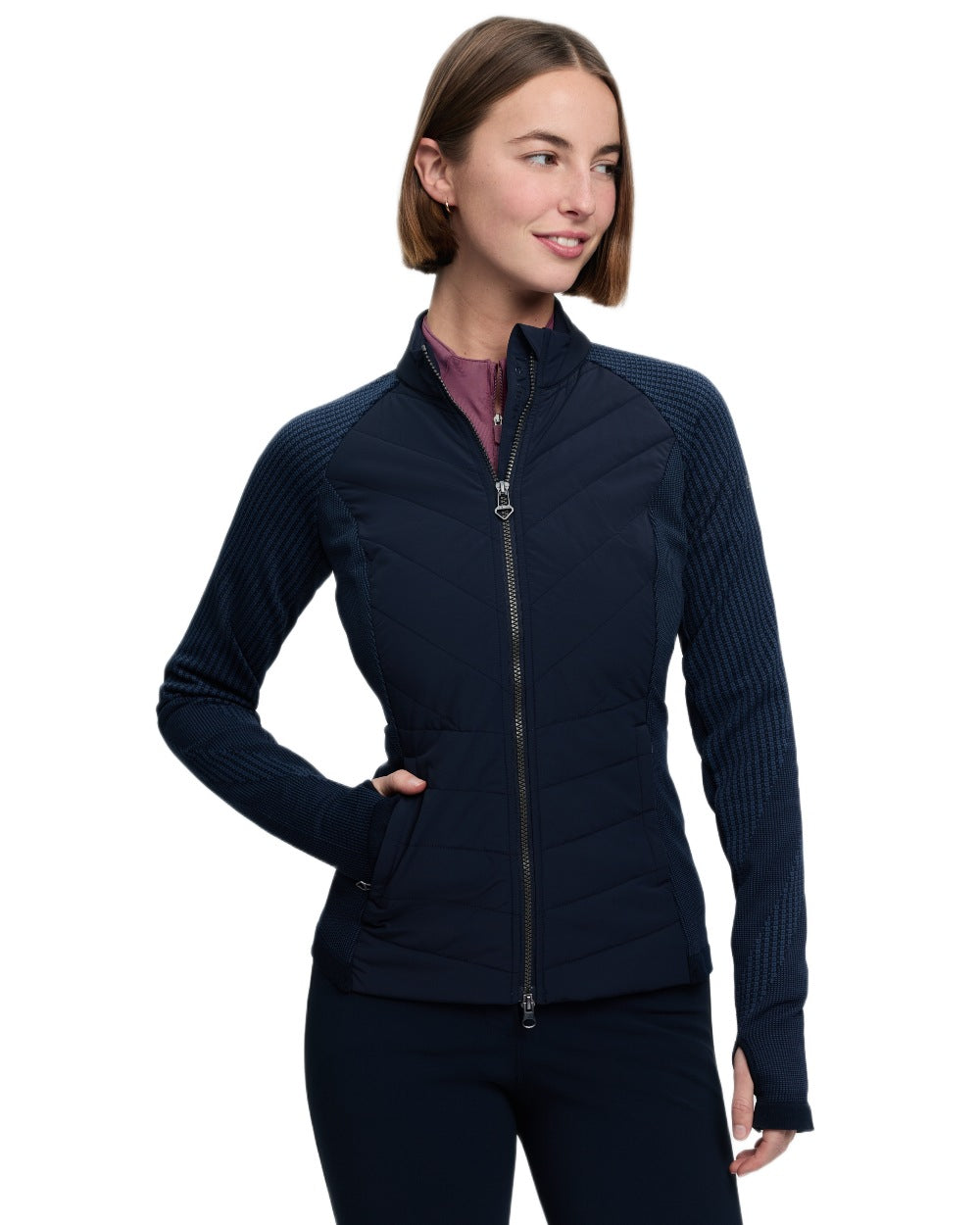 Navy coloured LeMieux Womens Maddie Jacket on white background 