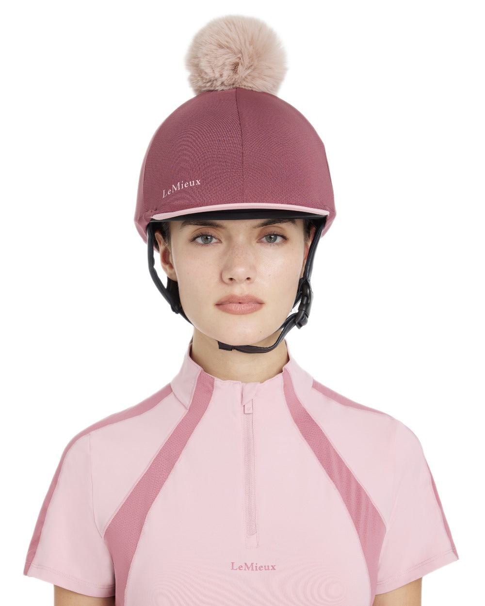 Rosewood coloured LeMieux Womens Maria Mesh Hat Silk on white background 