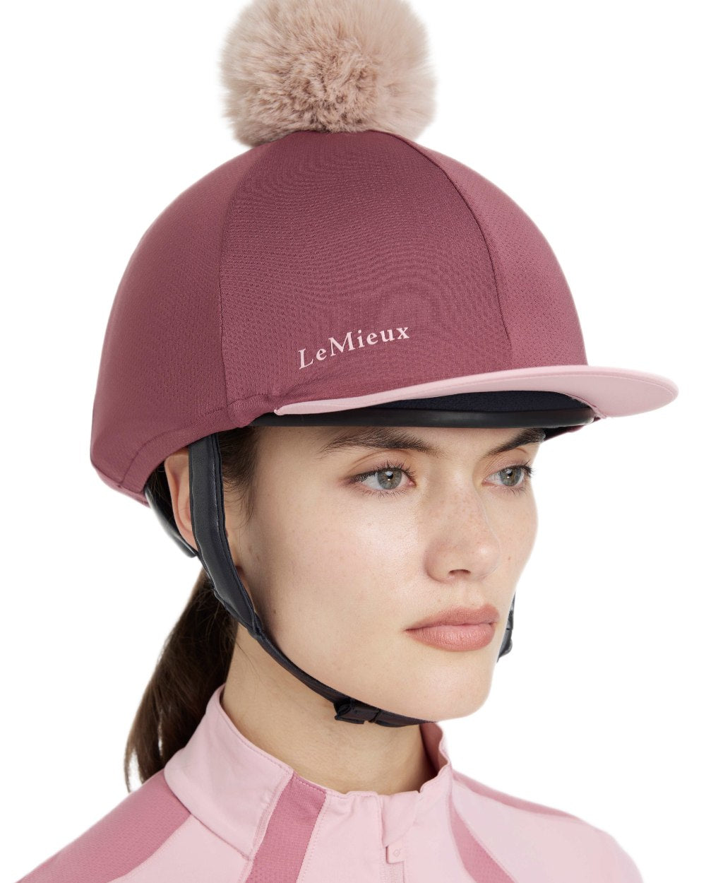 Rosewood coloured LeMieux Womens Maria Mesh Hat Silk on white background 