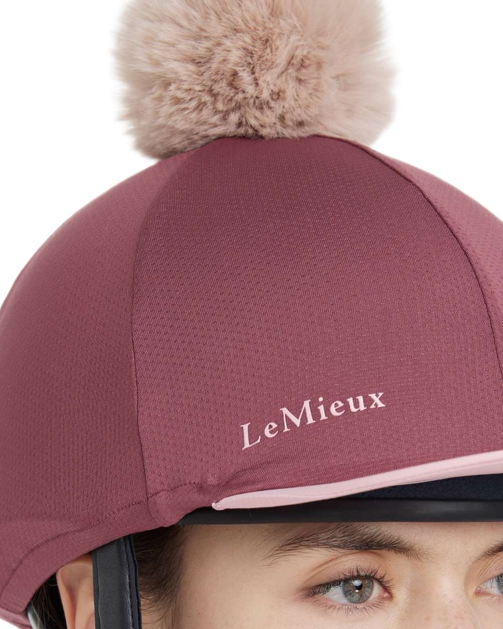 Rosewood coloured LeMieux Womens Maria Mesh Hat Silk on white background 