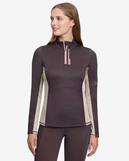 Cocoa Coloured LeMieux Womens Matidla Mid Layer on White Background 