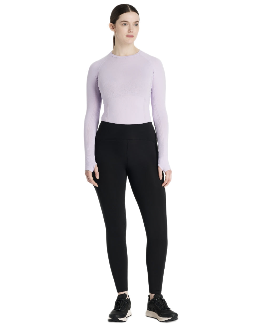 Black coloured LeMieux Womens Natalie Brushed Pull On Breeches on white background 