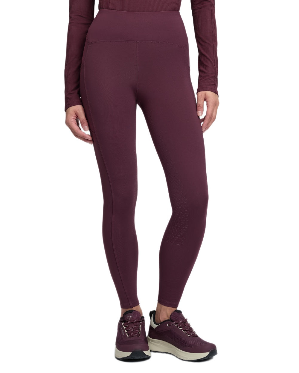 Bramble coloured LeMieux Womens Natalie Brushed Pull On Breeches on white background 
