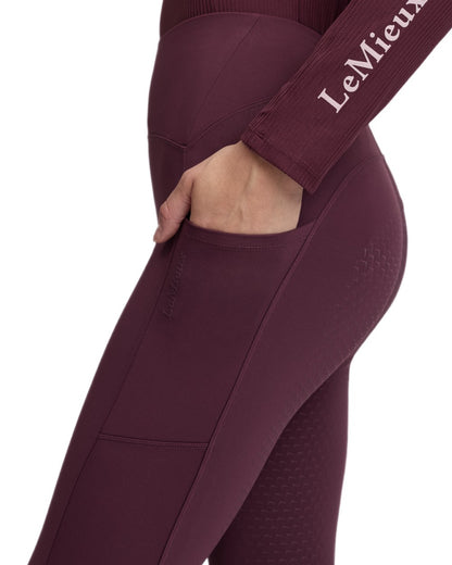 Bramble coloured LeMieux Womens Natalie Brushed Pull On Breeches on white background 