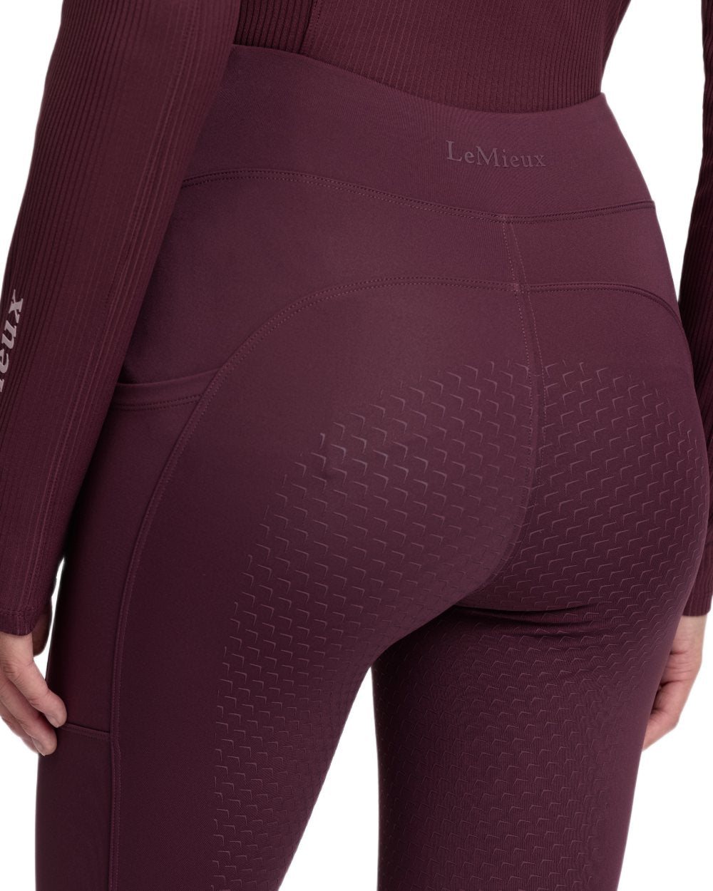 Bramble coloured LeMieux Womens Natalie Brushed Pull On Breeches on white background 