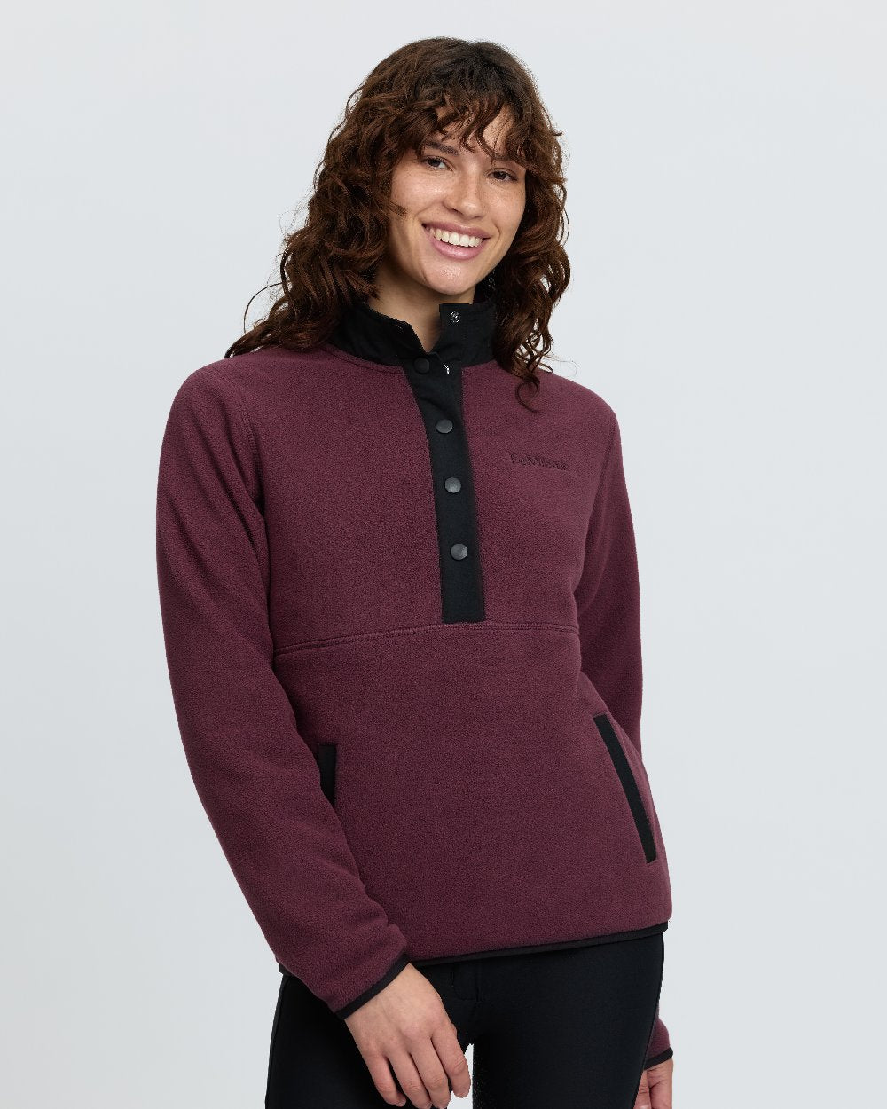 Bramble Coloured LeMieux Womens Piper Popper Fleece on White Background 