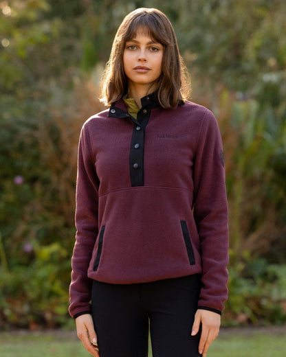 Bramble Coloured LeMieux Womens Piper Popper Fleece on Outdoor Ground Background 