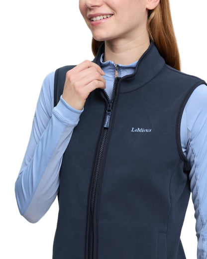 Navy coloured LeMieux Womens Roberta Fleece Gilet on white background 