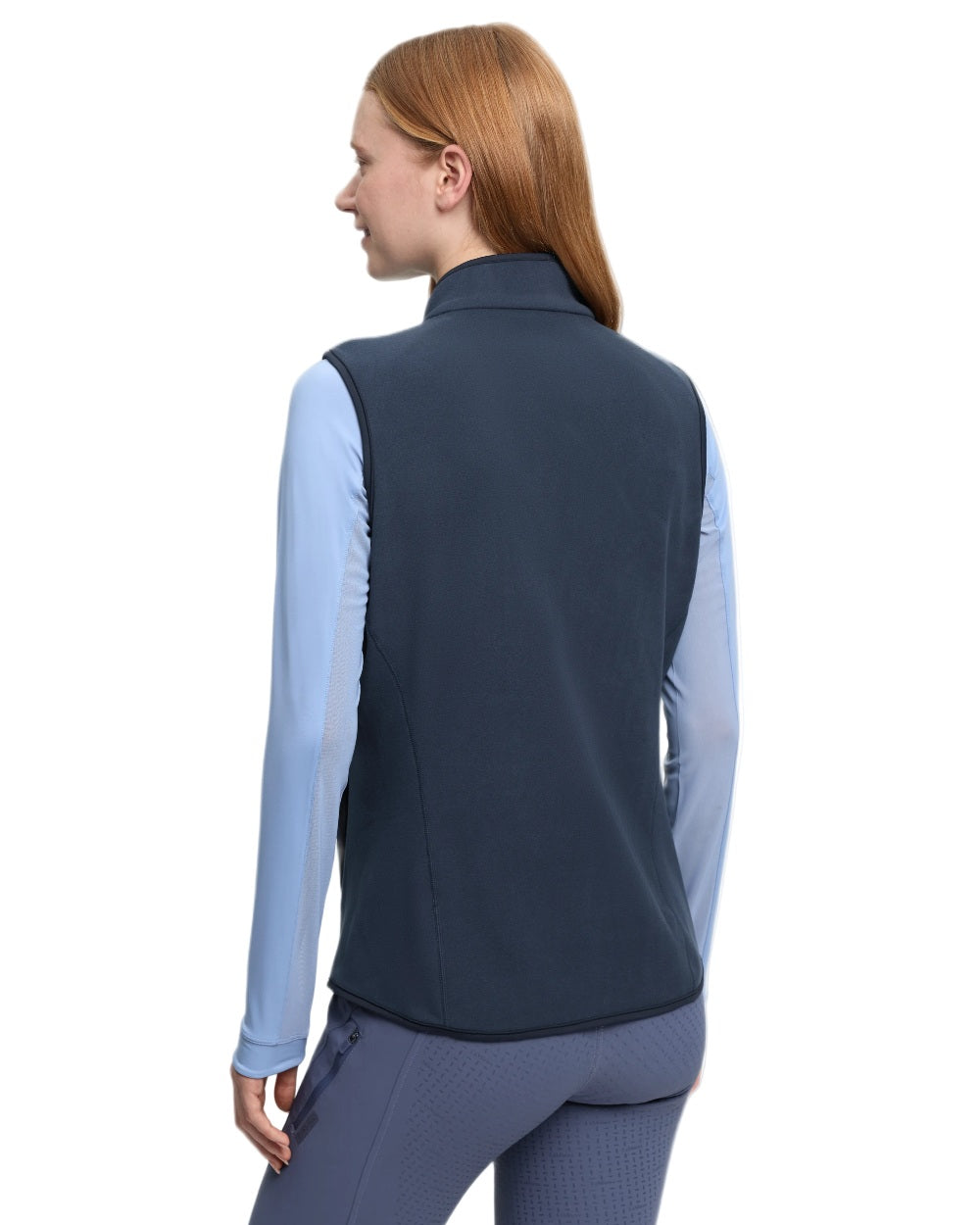 Navy coloured LeMieux Womens Roberta Fleece Gilet on white background 