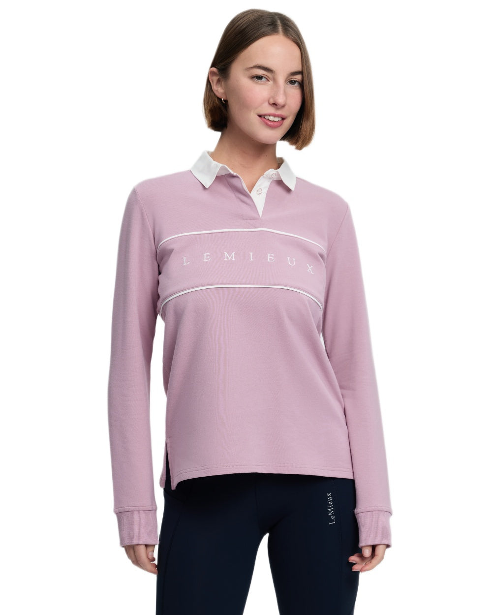 Fondant coloured LeMieux Womens Rochelle Rugby Shirt on white background 