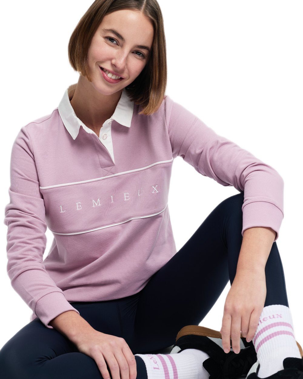 Fondant coloured LeMieux Womens Rochelle Rugby Shirt on white background 