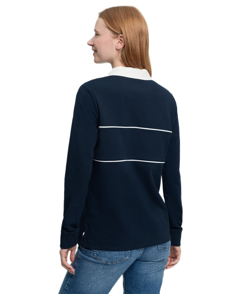 Navy coloured LeMieux Womens Rochelle Rugby Shirt on white background 
