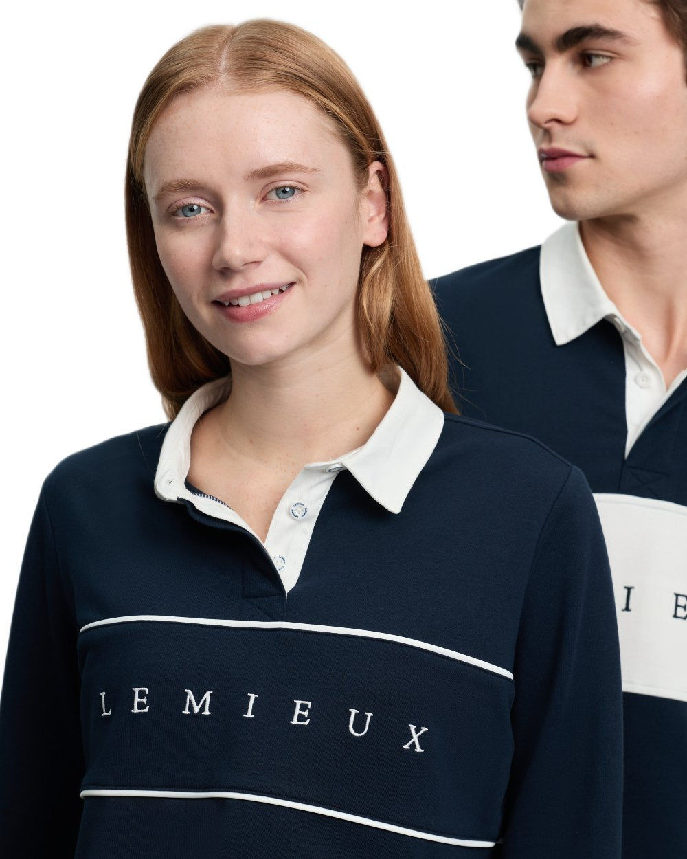 Navy coloured LeMieux Womens Rochelle Rugby Shirt on white background 