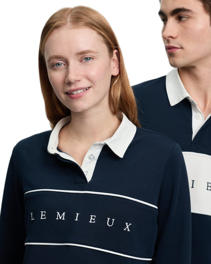 Navy coloured LeMieux Womens Rochelle Rugby Shirt on white background 