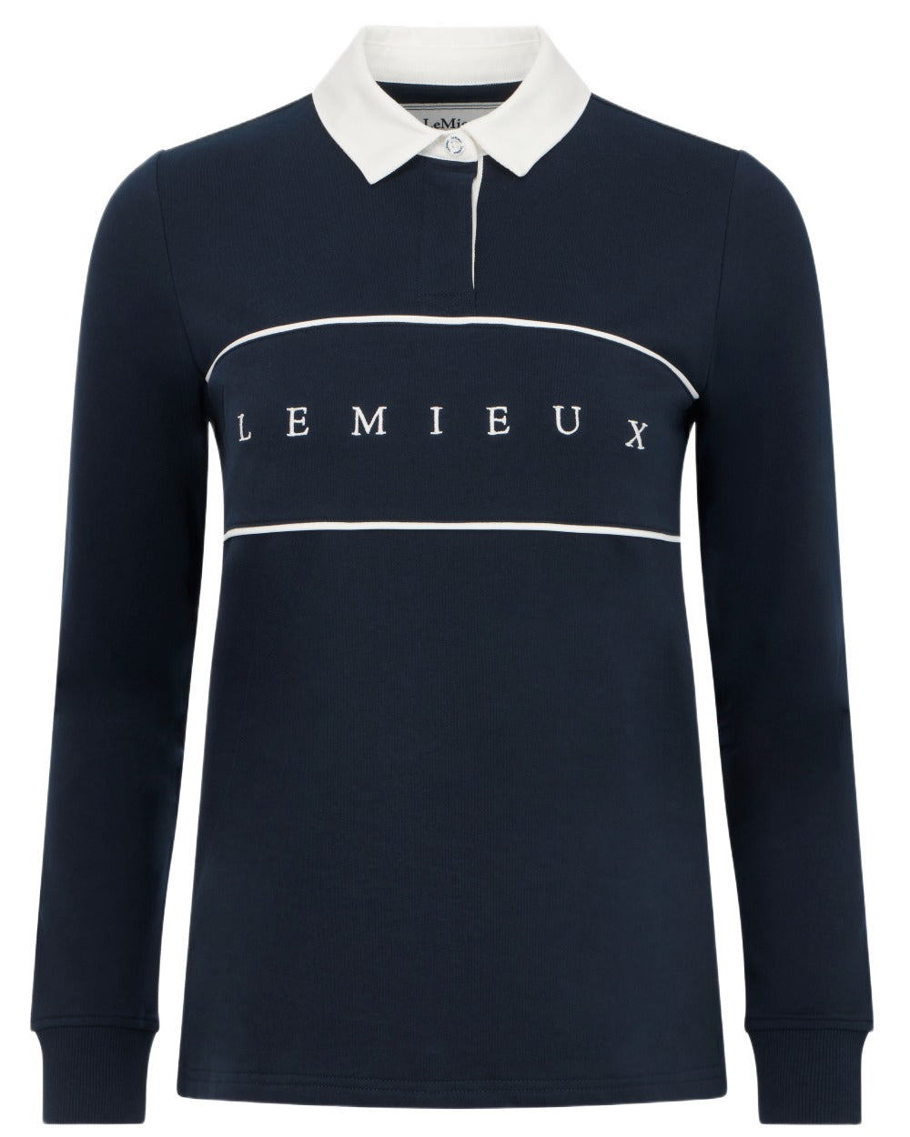 Navy coloured LeMieux Womens Rochelle Rugby Shirt on white background 
