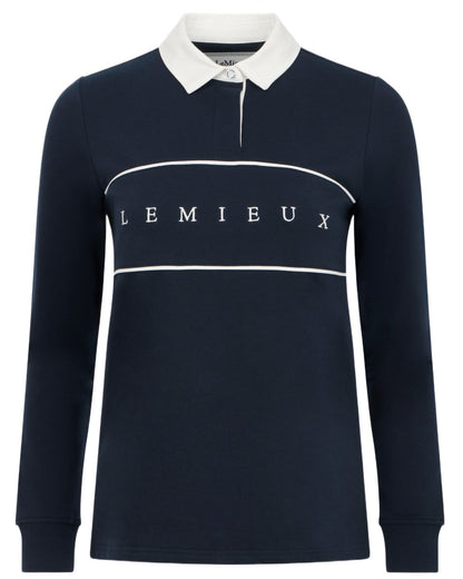 Navy coloured LeMieux Womens Rochelle Rugby Shirt on white background 