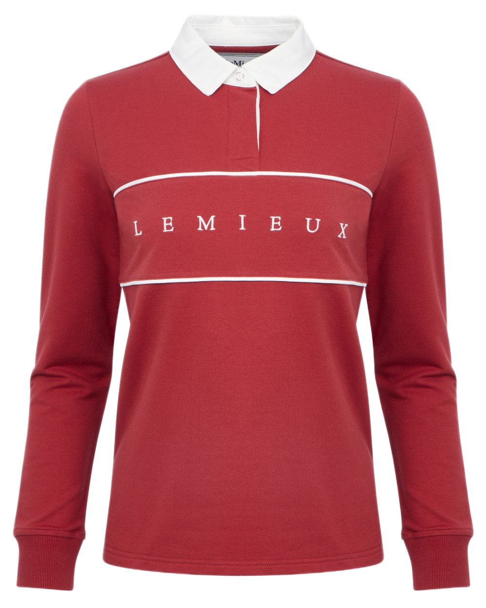 Russet coloured LeMieux Womens Rochelle Rugby Shirt on white background 