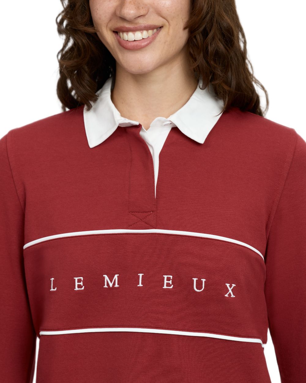Russet coloured LeMieux Womens Rochelle Rugby Shirt on white background 