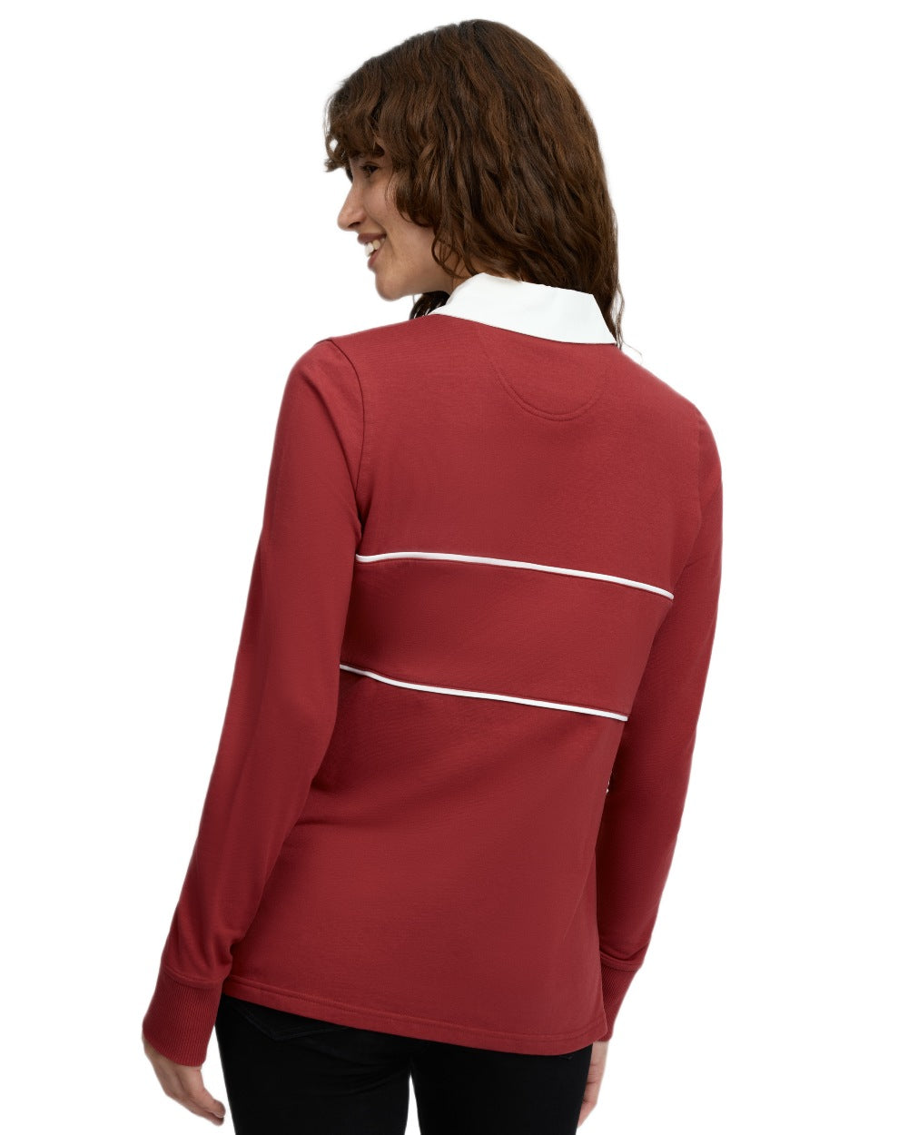 Russet coloured LeMieux Womens Rochelle Rugby Shirt on white background 