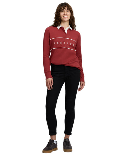 Russet coloured LeMieux Womens Rochelle Rugby Shirt on white background 
