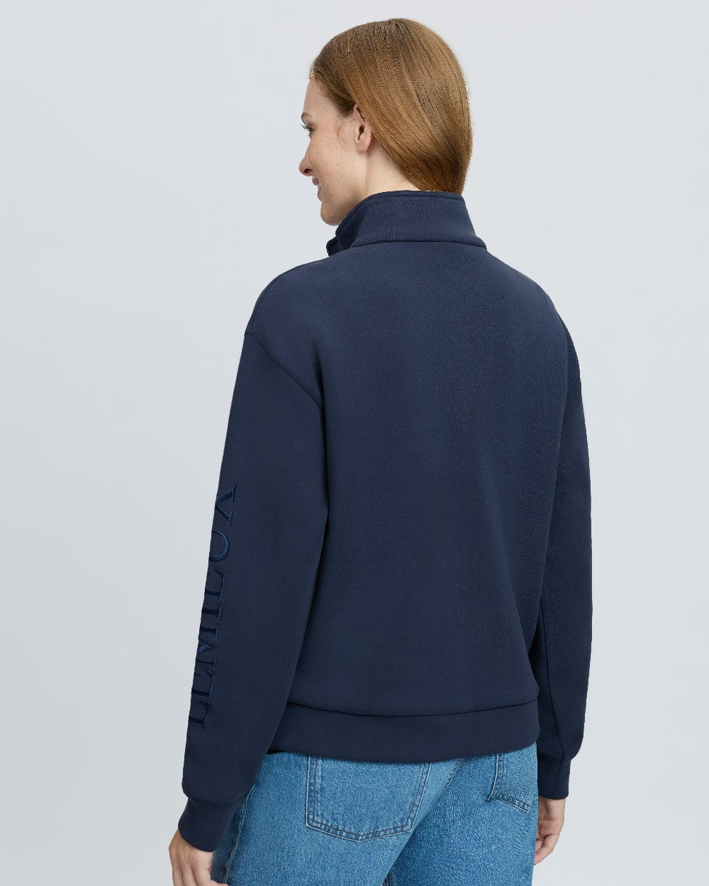 Navy Coloured LeMieux Womens Scarlet Quarter Zip Sweat on White Background 