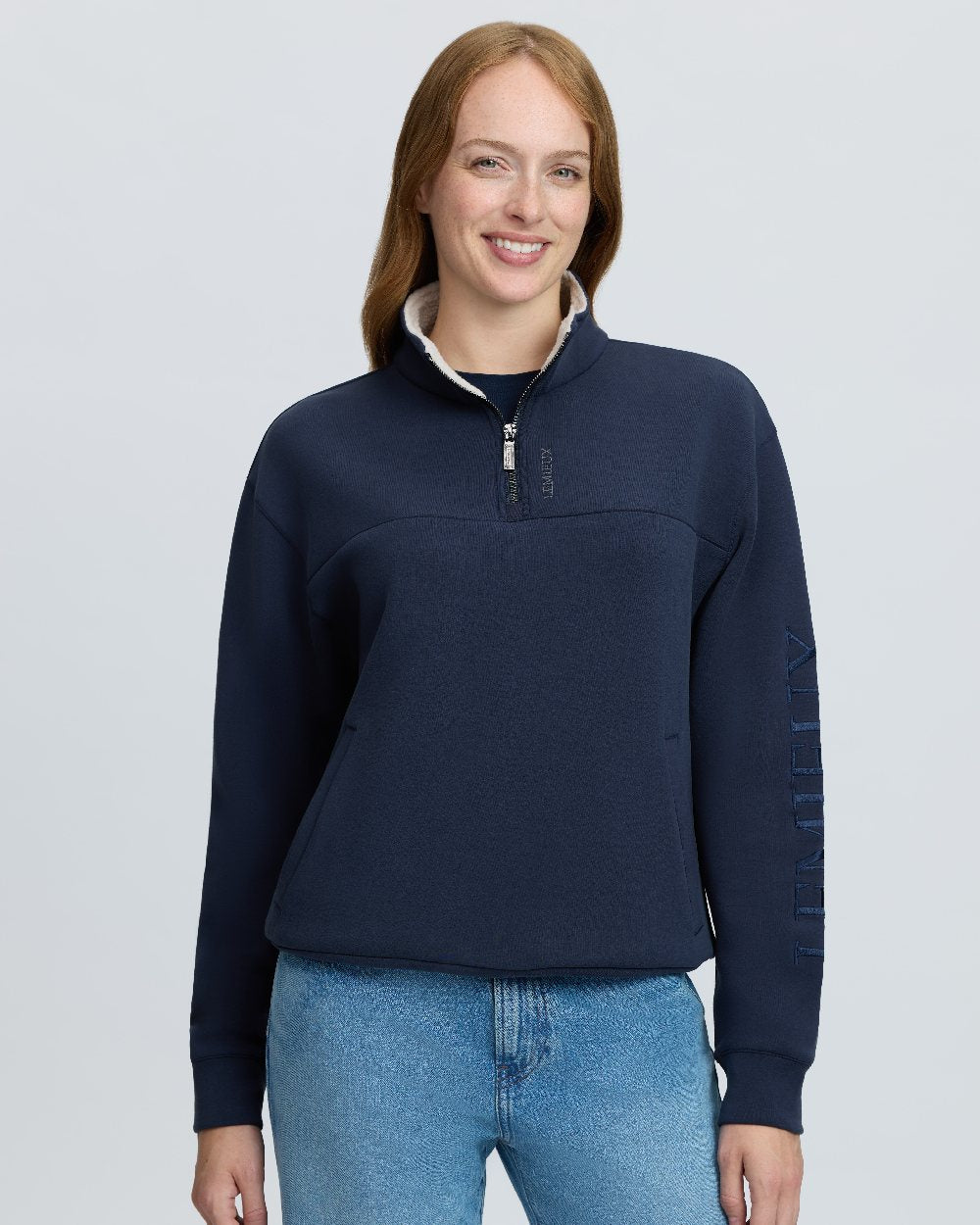 Navy Coloured LeMieux Womens Scarlet Quarter Zip Sweat on White Background 