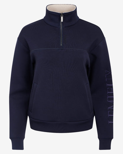 Navy Coloured LeMieux Womens Scarlet Quarter Zip Sweat on White Background 