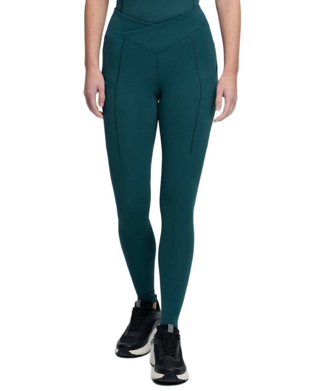 Jungle coloured LeMieux Womens Simone Cross Over Half Seat Pull On Breeches on white background 