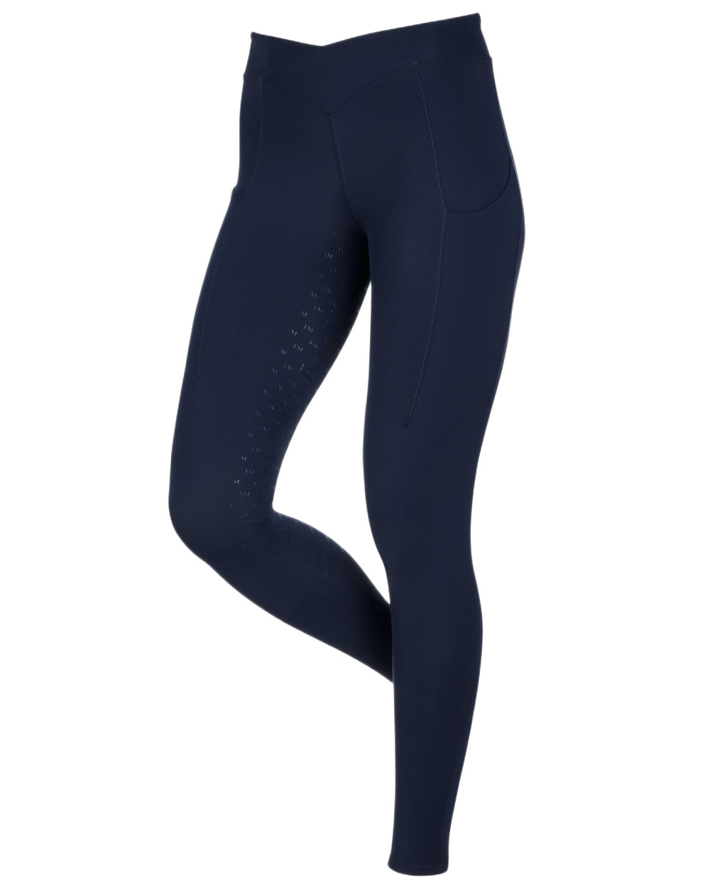 Navy coloured LeMieux Womens Simone Cross Over Half Seat Pull On Breeches on white background 