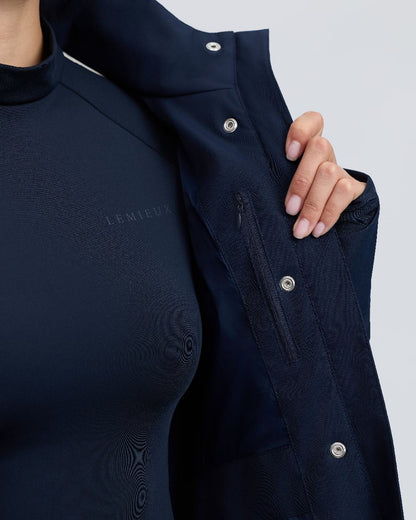 Navy Coloured LeMieux Womens Stormwear Performance Riding Coat on White Background 
