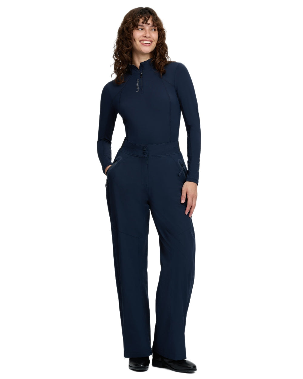 Navy coloured LeMieux Womens Stormwear Waterproof Trousers on white background 