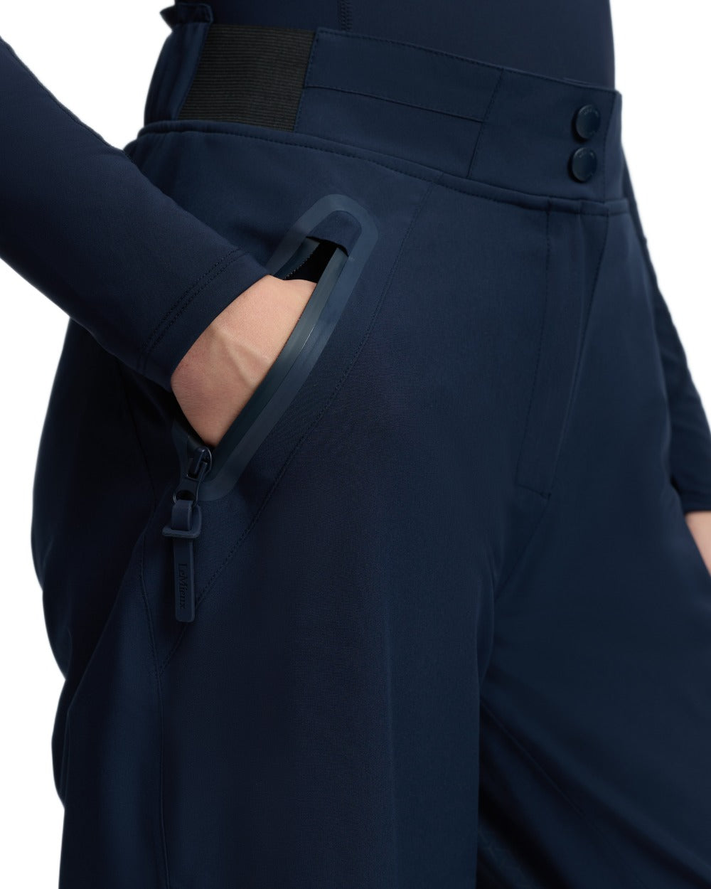 Navy coloured LeMieux Womens Stormwear Waterproof Trousers on white background 