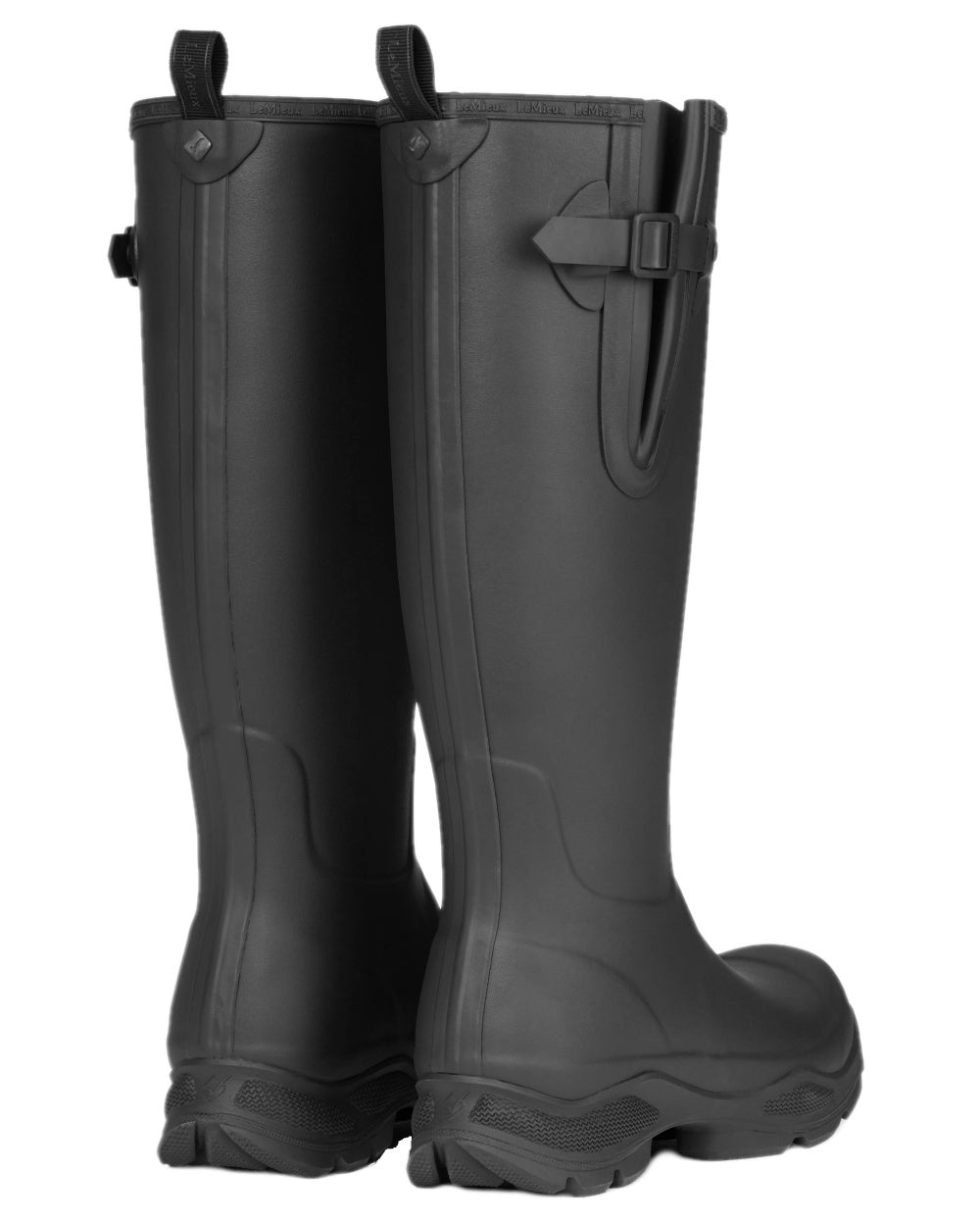 Black Coloured LeMieux Womens Ultra Stride Wellington Boots on white background 