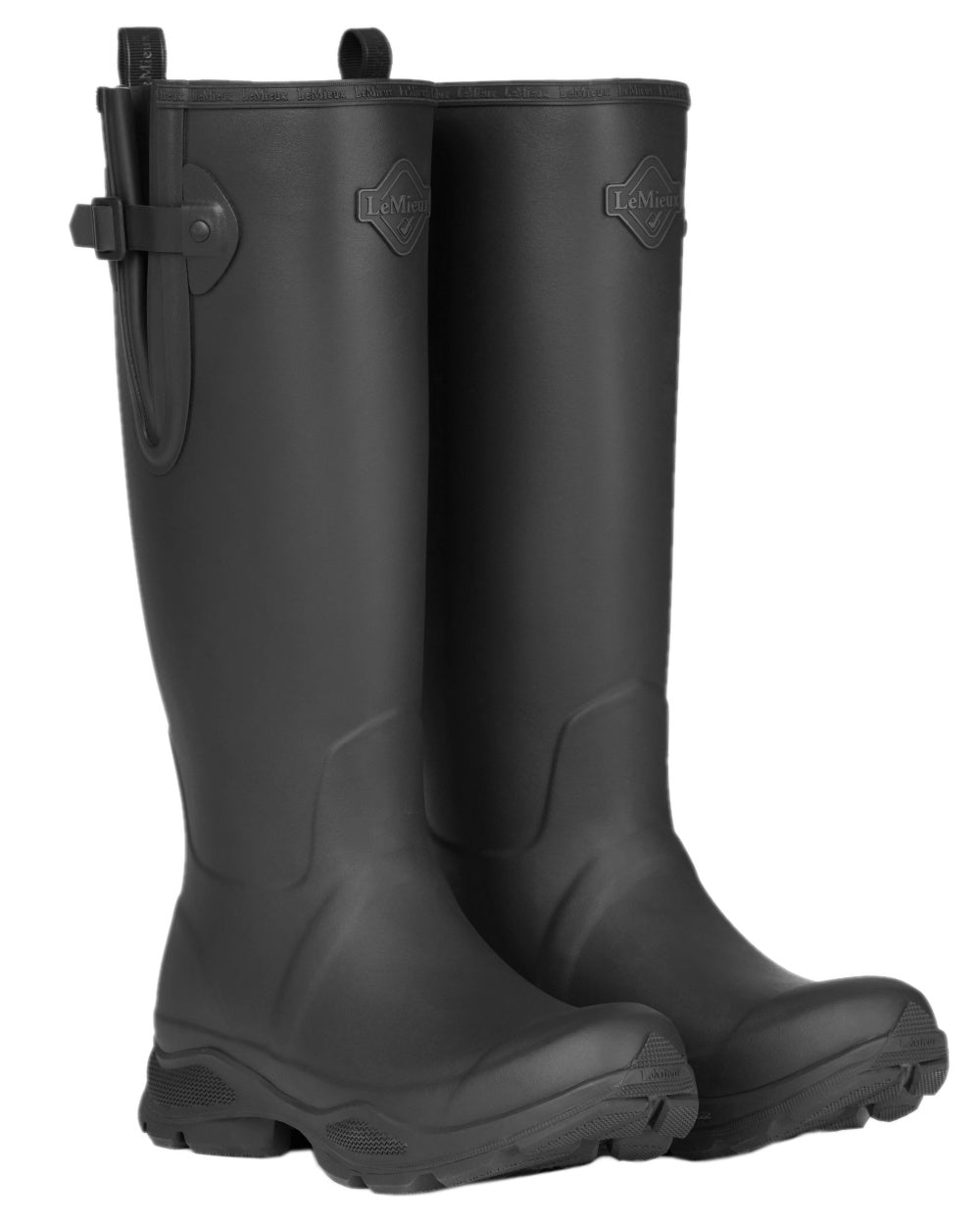 Black Coloured LeMieux Womens Ultra Stride Wellington Boots on white background 