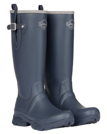 Navy Coloured LeMieux Womens Ultra Stride Wellington Boots on white background 