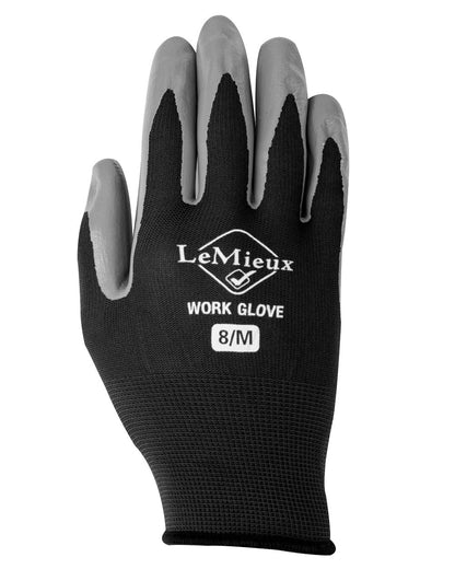 Black coloured LeMieux Work Gloves on white background 