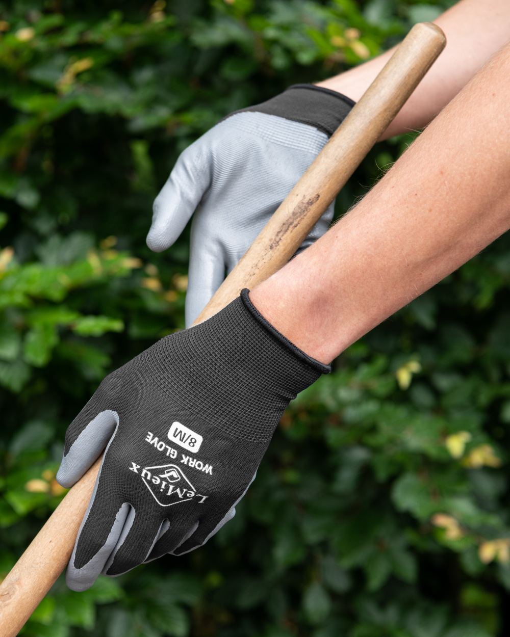 Black coloured LeMieux Work Gloves on outdoor background 