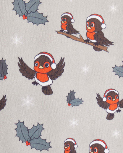 Almond coloured LeMieux Xmas Robins Footsie Socks on white background 