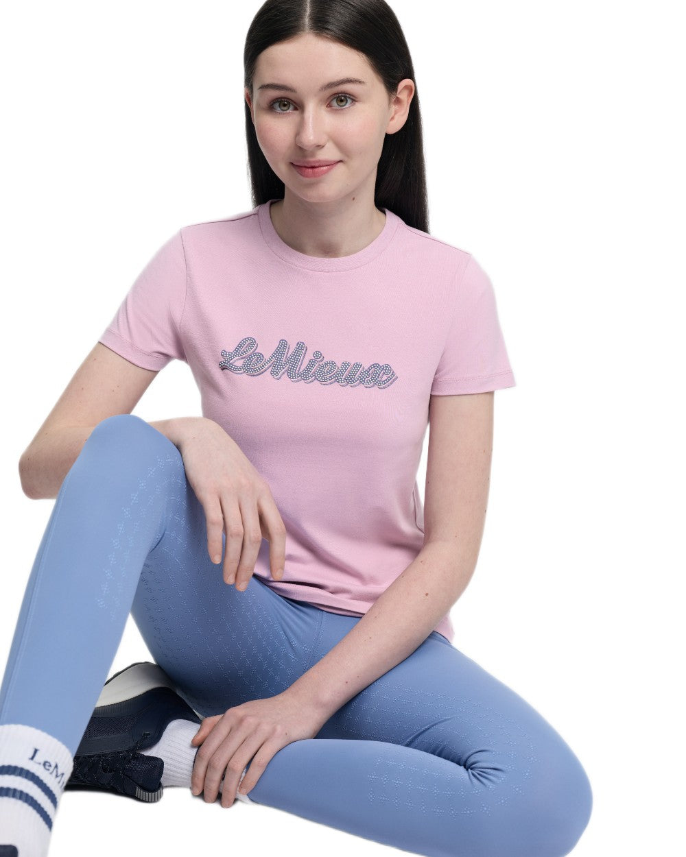 Fondant coloured LeMieux Young Rider Arianna Short Sleeve T-Shirt on white background 