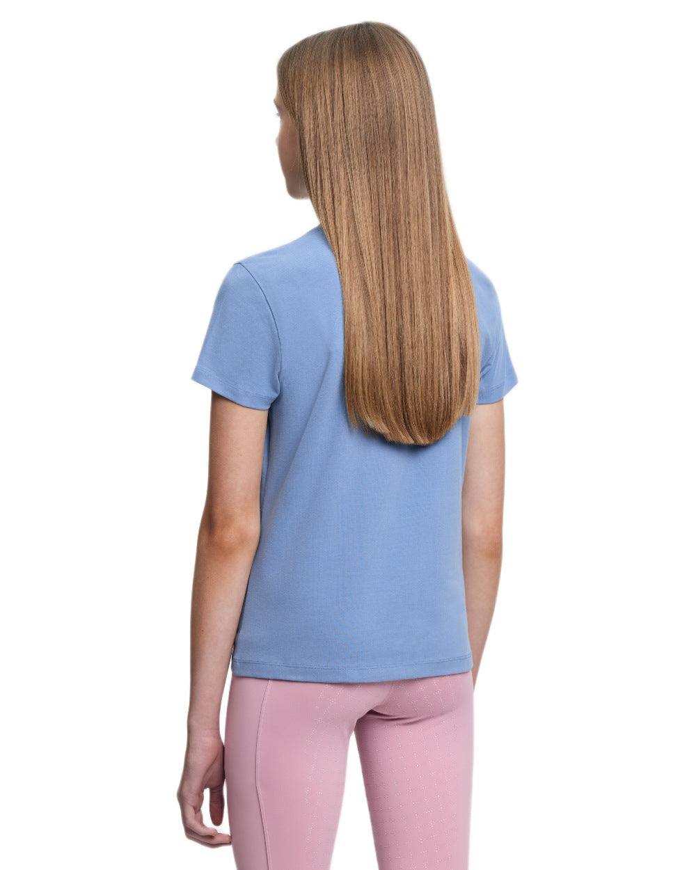 Powder Blue coloured LeMieux Young Rider Arianna Short Sleeve T-Shirt on white background 