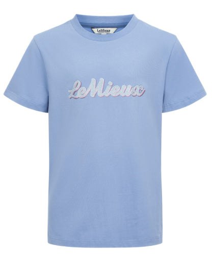 Powder Blue coloured LeMieux Young Rider Arianna Short Sleeve T-Shirt on white background 