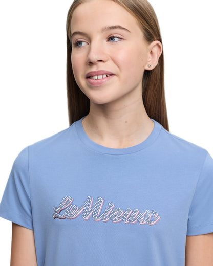 Powder Blue coloured LeMieux Young Rider Arianna Short Sleeve T-Shirt on white background 